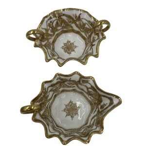 Antique Pair Wheelock Germany Porcelain Bon Bon Baskets Heavy Gold Gilt Ruffled